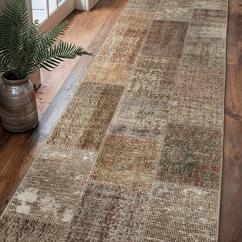 Marrón Alfombra De Retazos Turca Sobre-teñida - 85 cm x 301 cm - K0053925
