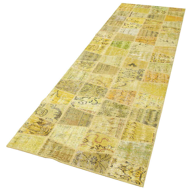 Sarı Boyalı Patchwork Halı - 99 cm x 307 cm - K0053948