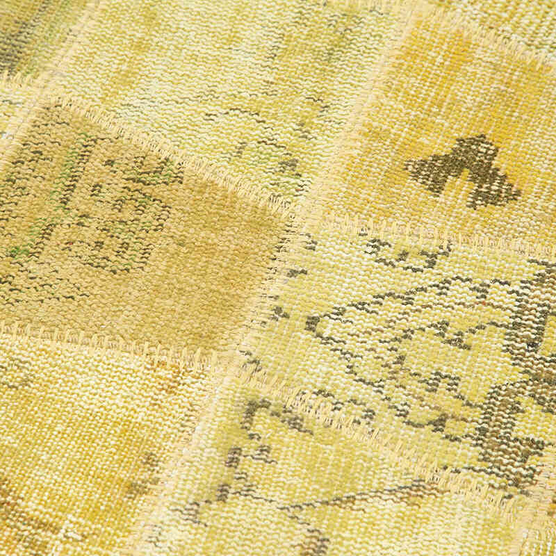 Sarı Boyalı Patchwork Halı - 99 cm x 307 cm - K0053948