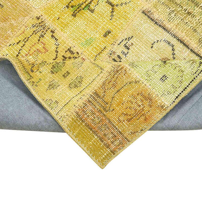 Sarı Boyalı Patchwork Halı - 99 cm x 307 cm - K0053948