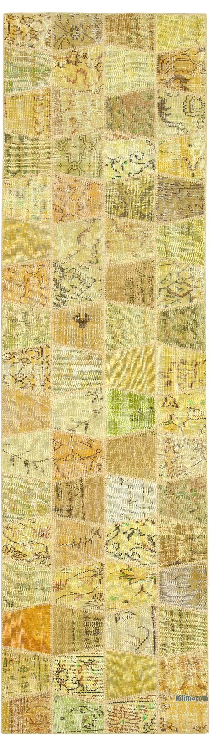 Sarı Boyalı Patchwork Halı - 99 cm x 307 cm - K0053948