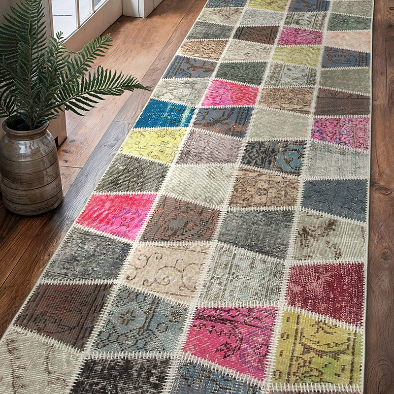 Multicolor Alfombra De Retazos Turca Sobre-teñida - 89 cm x 307 cm - K0053955