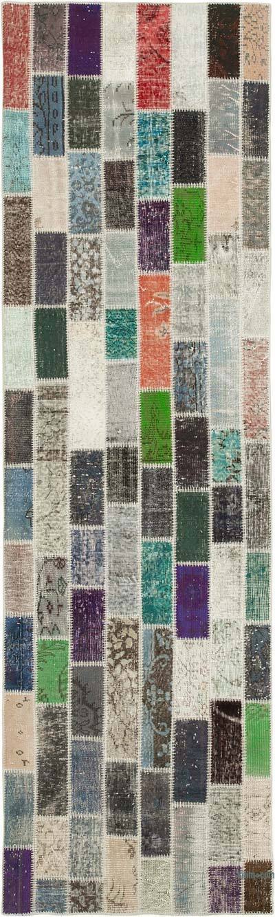 Multicolor Patchwork Hand-Knotted Turkish Runner - 3' 1" x 10' 5" (37" x 125")