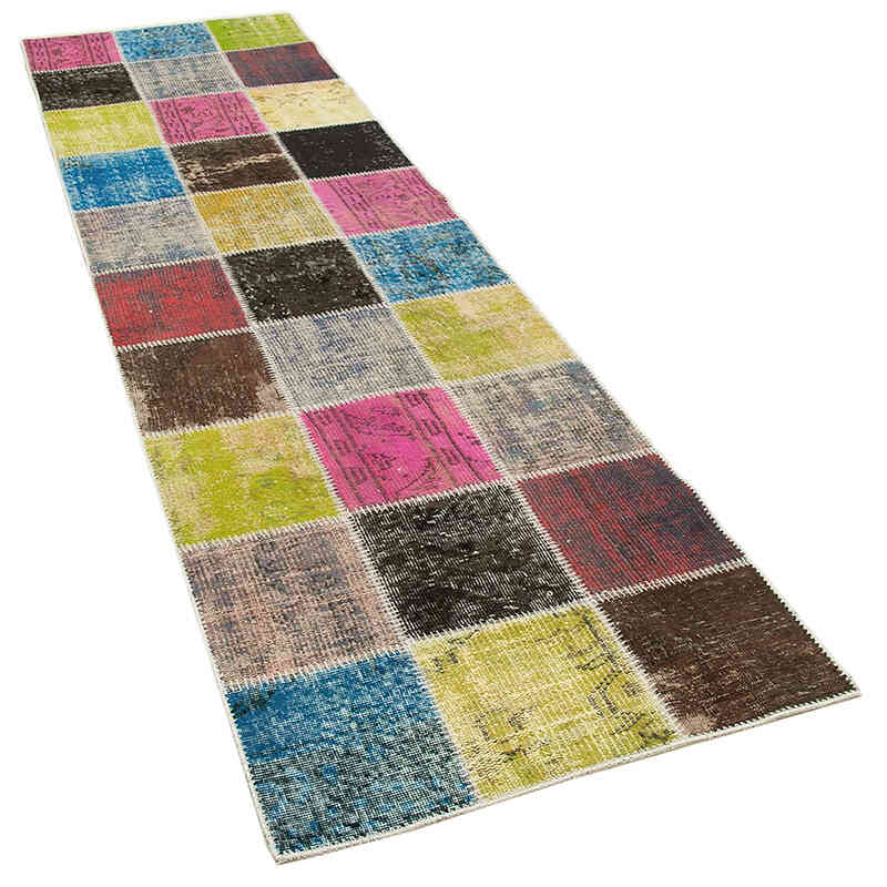 Multicolor Alfombra De Retazos Turca Sobre-teñida - 83 cm x 297 cm - K0053962