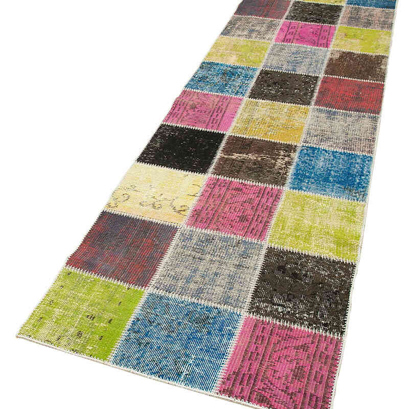 Multicolor Alfombra De Retazos Turca Sobre-teñida - 83 cm x 297 cm - K0053962