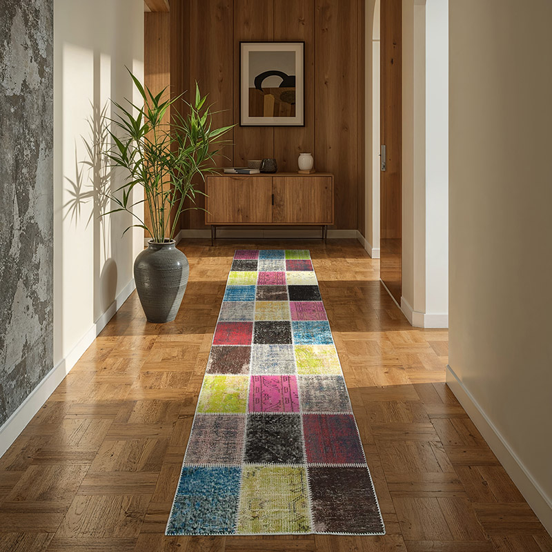 Multicolor Alfombra De Retazos Turca Sobre-teñida - 83 cm x 297 cm - K0053962