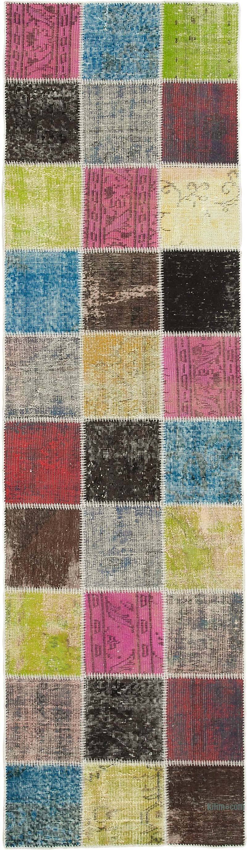 Multicolor Alfombra De Retazos Turca Sobre-teñida - 83 cm x 297 cm - K0053962