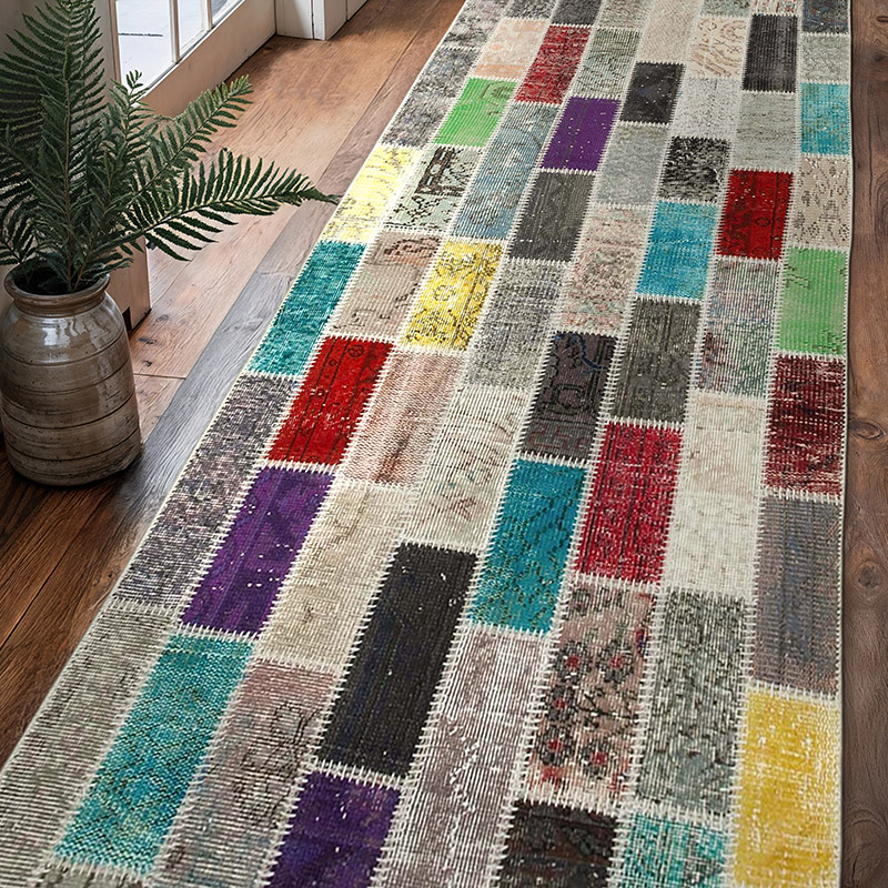 Çok Renkli Boyalı Patchwork Halı - 98 cm x 314 cm - K0053969