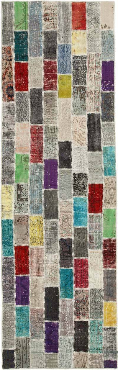 Çok Renkli Boyalı Patchwork Halı - 98 cm x 314 cm