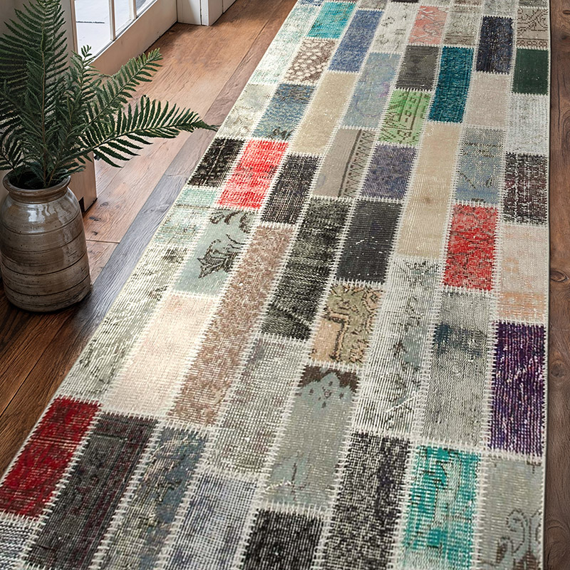 Çok Renkli Boyalı Patchwork Halı - 95 cm x 301 cm - K0053970