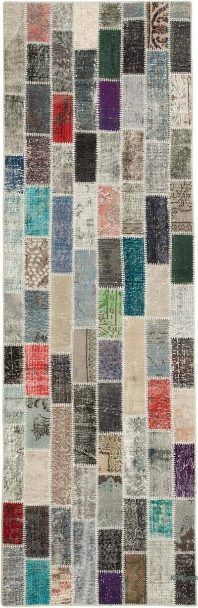 Multicolor Patchwork Hand-Knotted Turkish Runner - 3' 1" x 9' 11" (37" x 119")