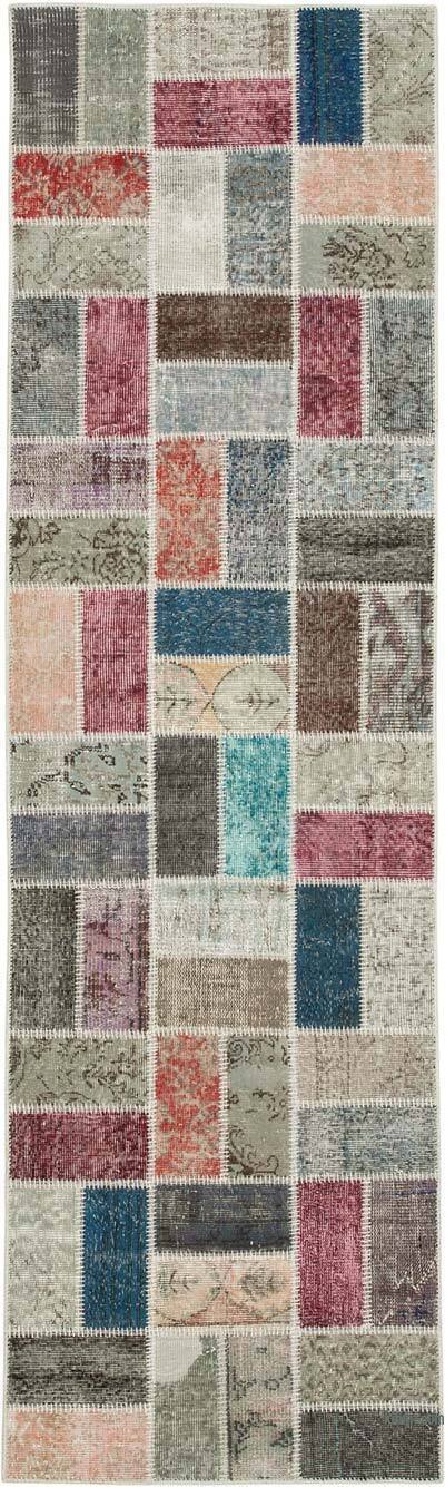 Multicolor Patchwork Hand-Knotted Turkish Runner - 2' 11" x 9' 9" (35" x 117")