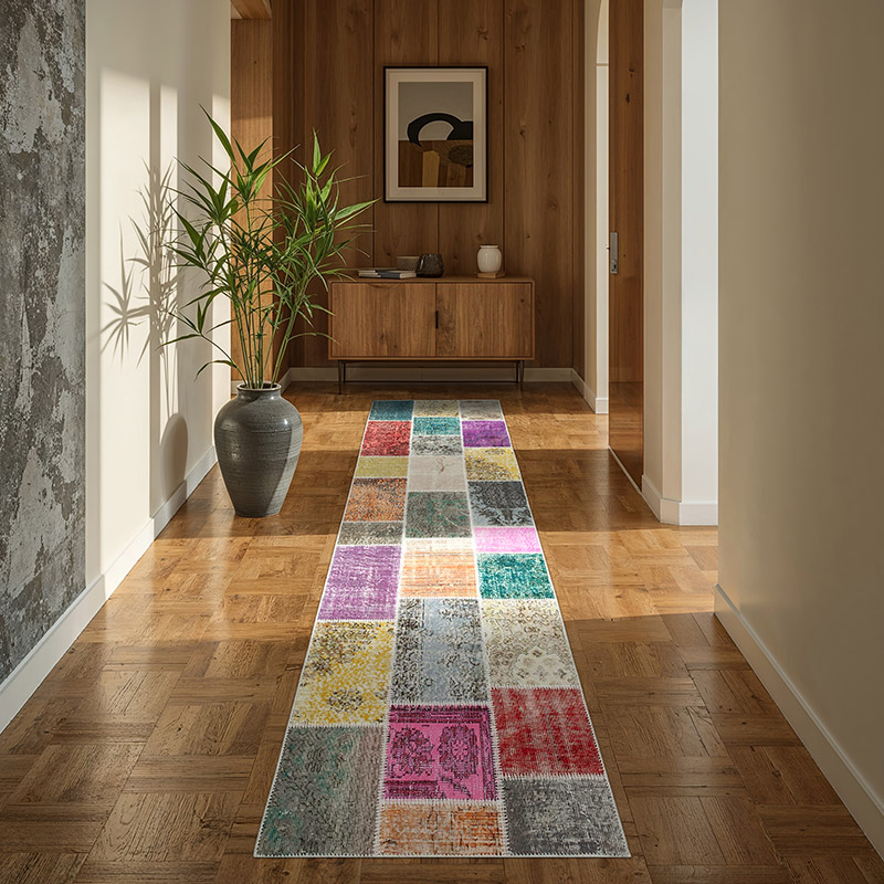 Multicolor Alfombra De Retazos Turca Sobre-teñida - 91 cm x 300 cm - K0053978