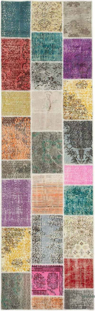 Multicolor Patchwork Hand-Knotted Turkish Runner - 3'  x 9' 10" (36" x 118")