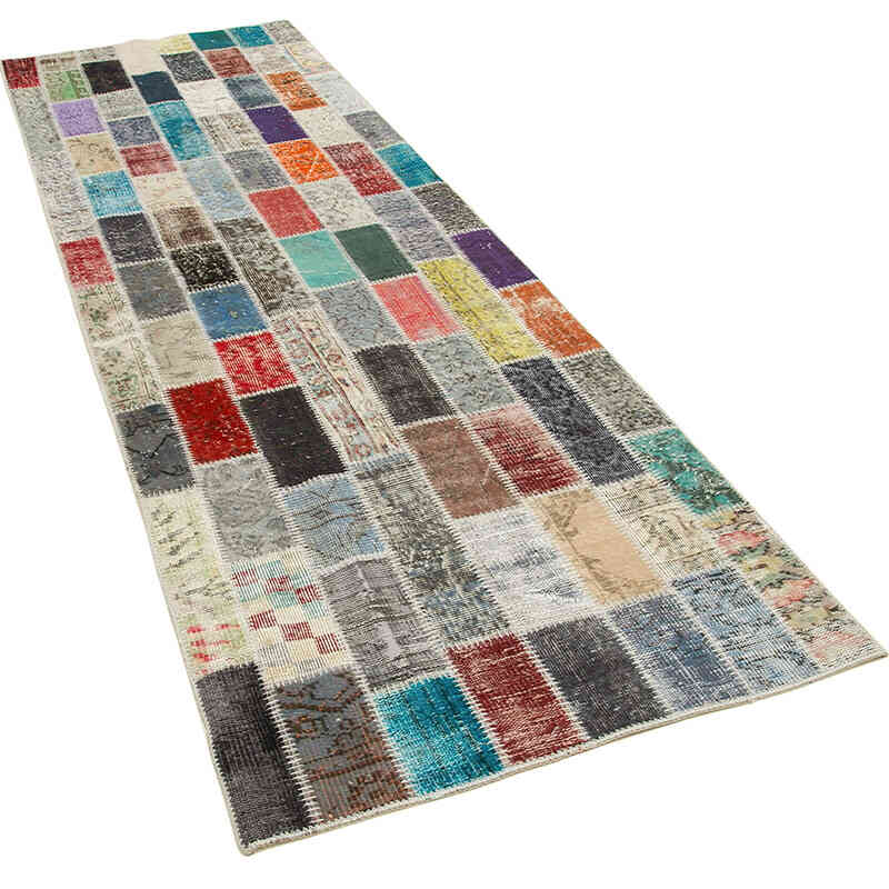 Multicolor Alfombra De Retazos Turca Sobre-teñida - 98 cm x 308 cm - K0053979