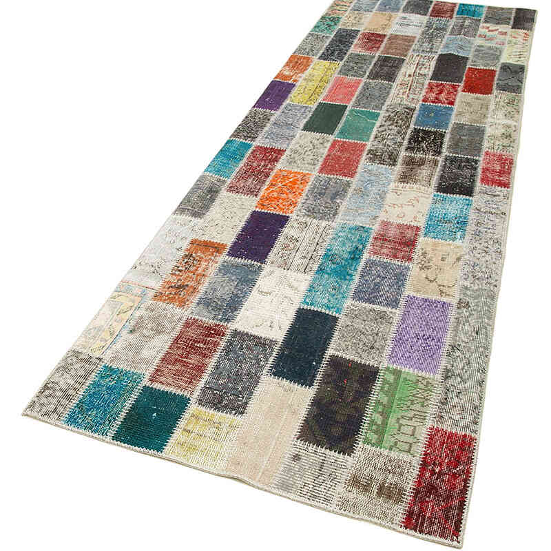 Multicolor Alfombra De Retazos Turca Sobre-teñida - 98 cm x 308 cm - K0053979