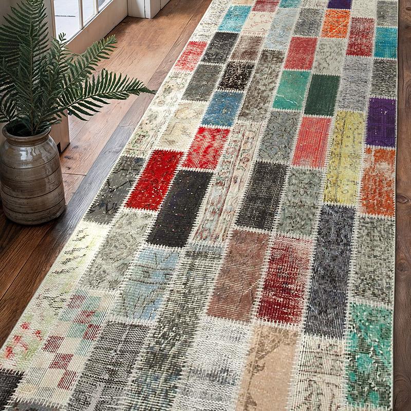 Multicolor Alfombra De Retazos Turca Sobre-teñida - 98 cm x 308 cm - K0053979