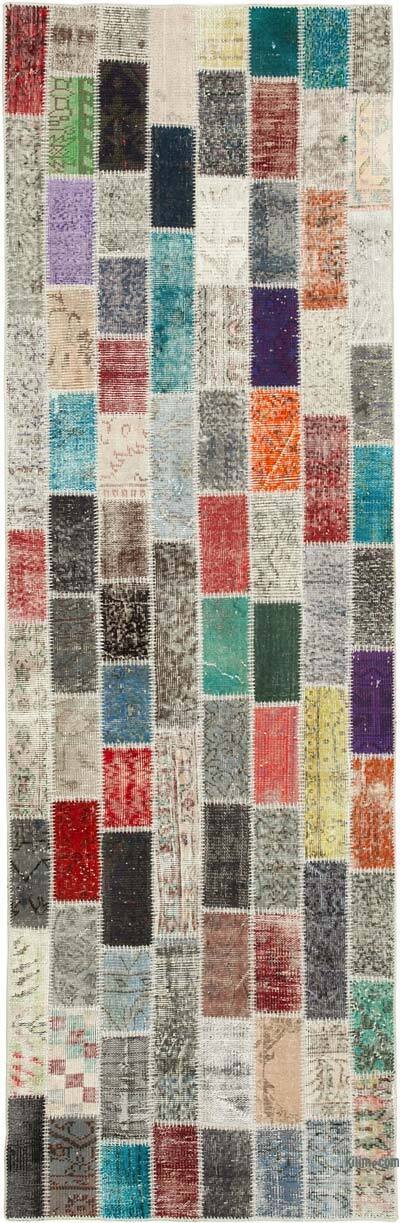 Çok Renkli Boyalı Patchwork Halı - 98 cm x 308 cm