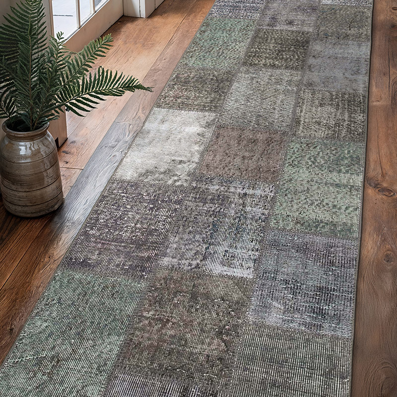 Gray Patchwork Hand-Knotted Turkish Runner - 2' 9" x 10' 1" (33" x 121") - K0053988