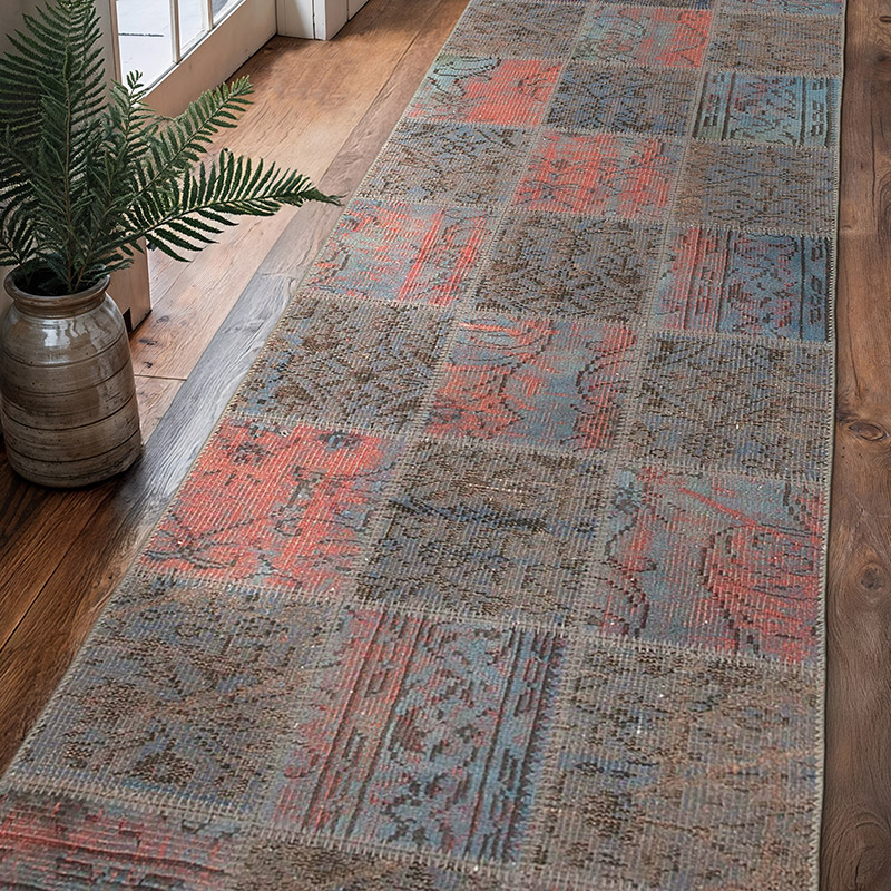 Azul Alfombra De Retazos Turca Sobre-teñida - 88 cm x 300 cm - K0053989