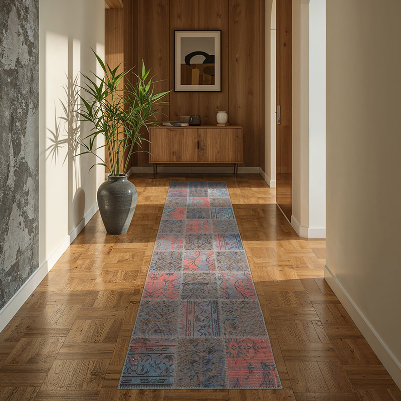 Azul Alfombra De Retazos Turca Sobre-teñida - 88 cm x 300 cm - K0053989