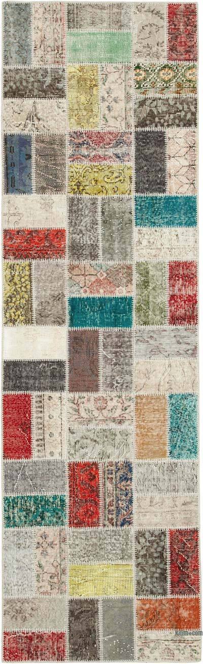 Multicolor Patchwork Hand-Knotted Turkish Runner - 2' 10" x 9' 7" (34" x 115")