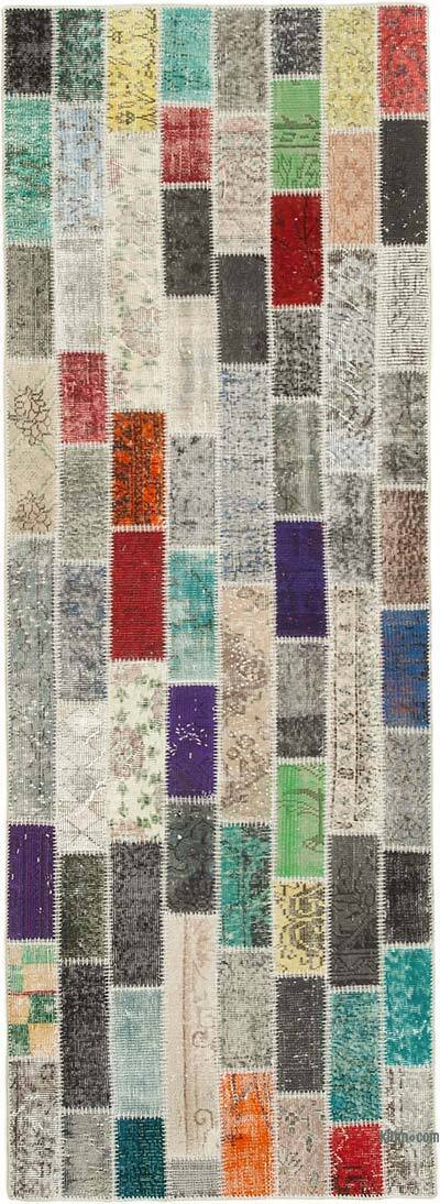 Multicolor Patchwork Hand-Knotted Turkish Runner - 3' 2" x 8' 10" (38" x 106")