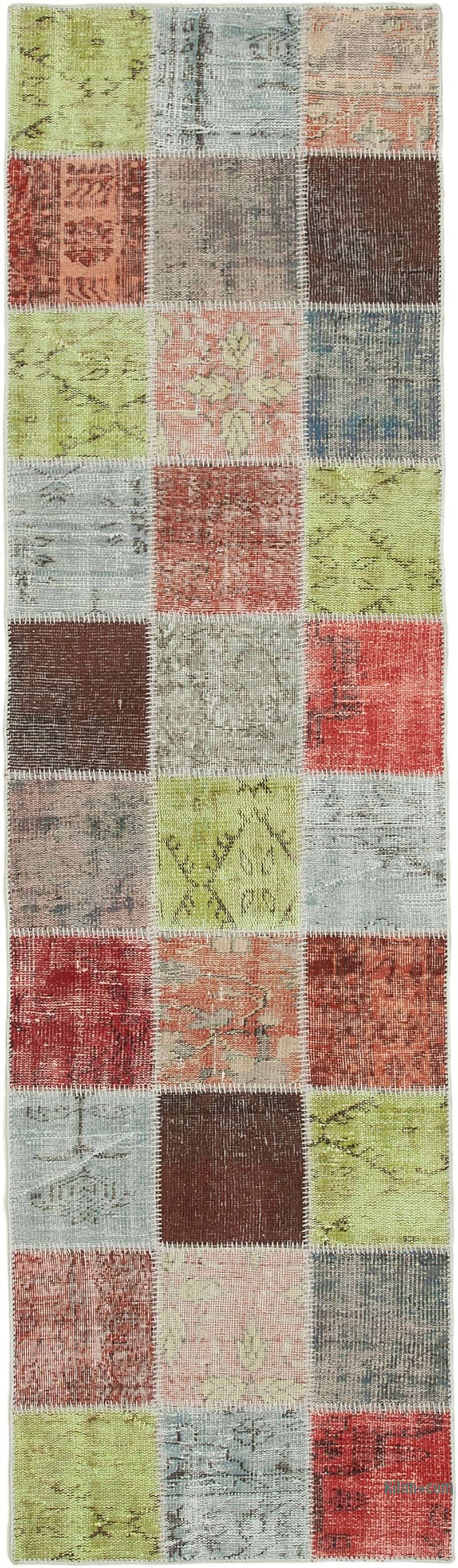 Multicolor Patchwork Hand-Knotted Turkish Runner - 2' 9" x 9' 9" (33" x 117") - K0053993