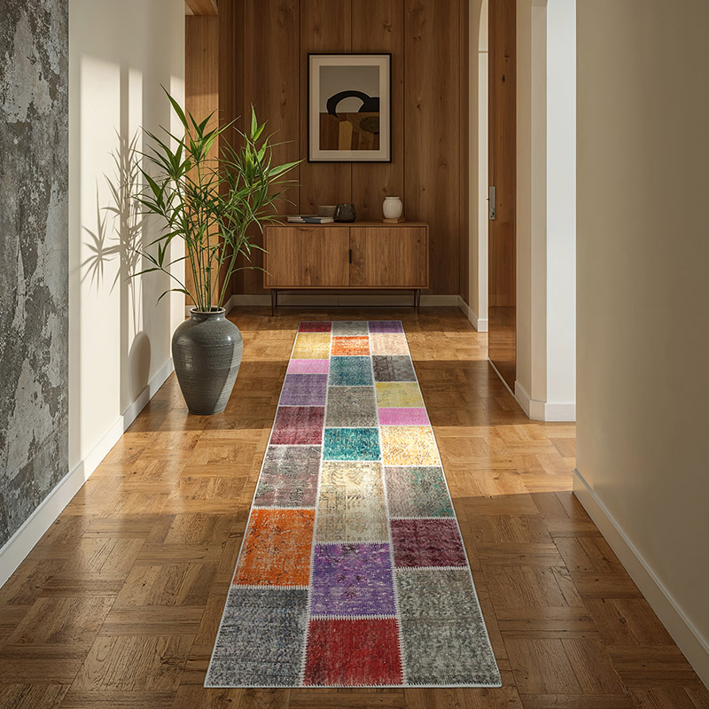 Multicolor Patchwork Hand-Knotted Turkish Runner - 3'  x 9' 10" (36" x 118") - K0053996