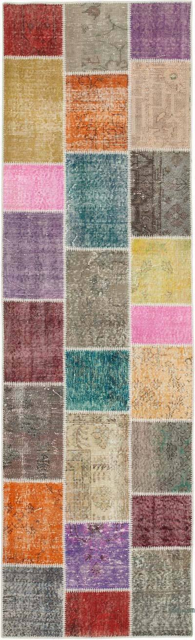 Multicolor Patchwork Hand-Knotted Turkish Runner - 3'  x 9' 10" (36" x 118")