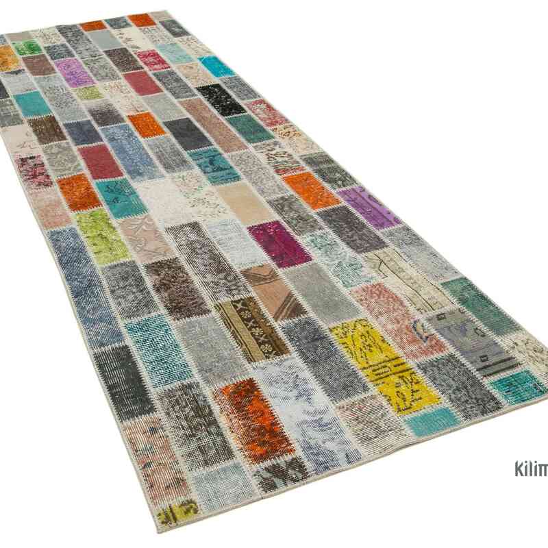Multicolor Alfombra De Retazos Turca Sobre-teñida - 106 cm x 301 cm - K0053997
