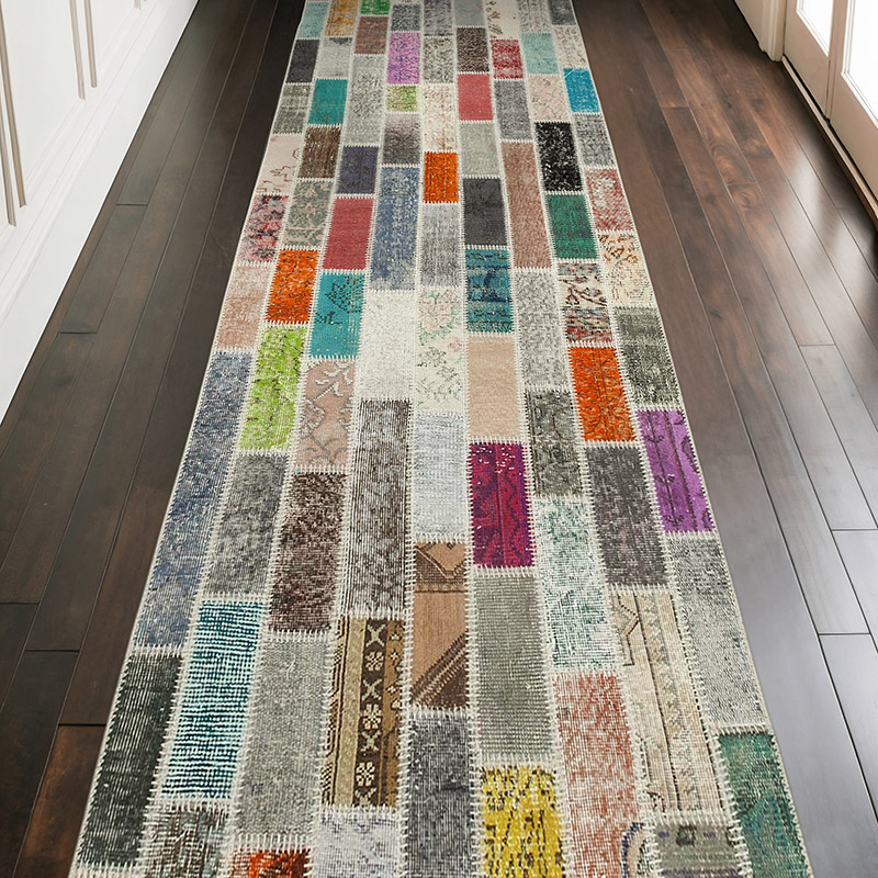 Multicolor Patchwork Hand-Knotted Turkish Runner - 3' 6" x 9' 11" (42" x 119") - K0053997