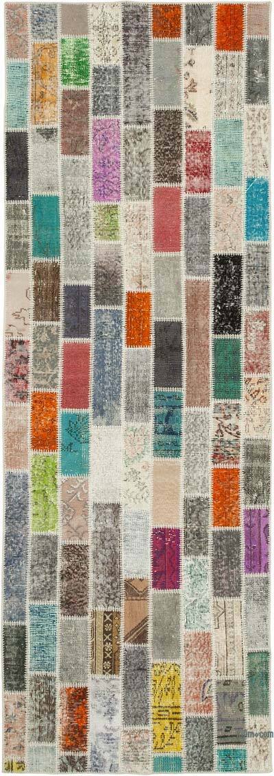 Multicolor Patchwork Hand-Knotted Turkish Runner - 3' 6" x 9' 11" (42" x 119")