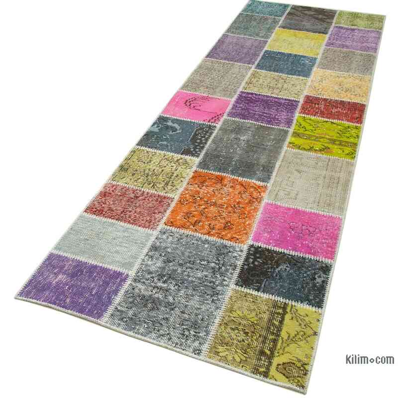 Multicolor Patchwork Hand-Knotted Turkish Runner - 3'  x 9' 10" (36" x 118") - K0053998