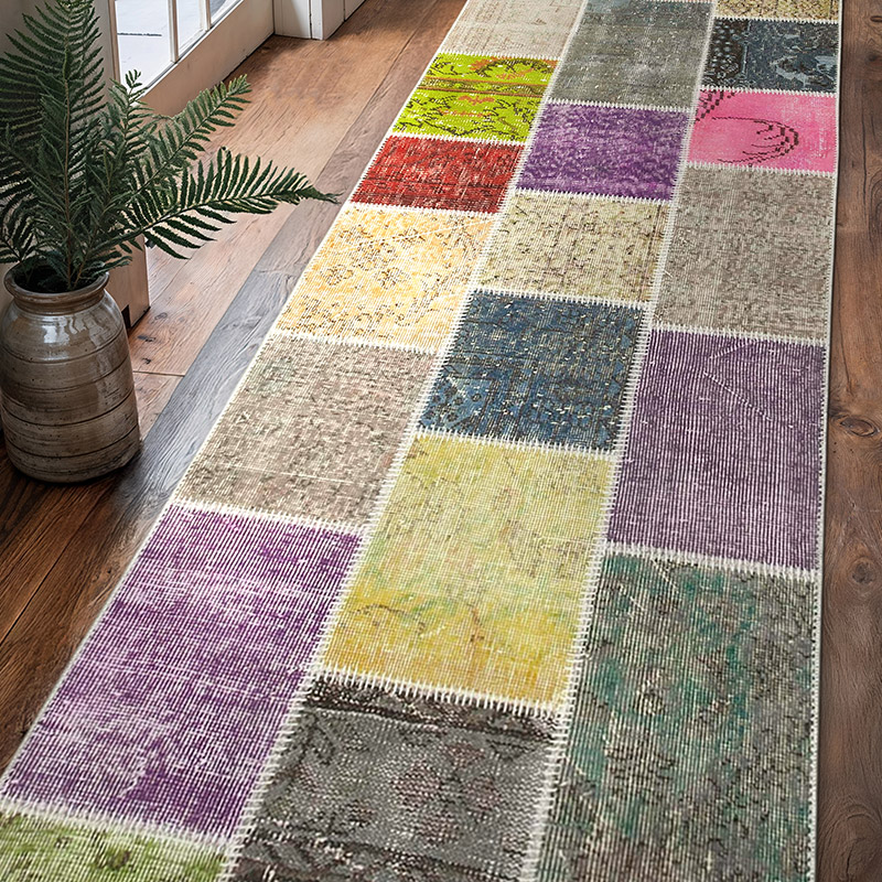Çok Renkli Boyalı Patchwork Halı - 91 cm x 300 cm - K0053998
