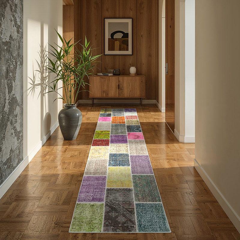 Çok Renkli Boyalı Patchwork Halı - 91 cm x 300 cm - K0053998