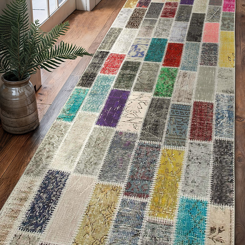 Multicolor Patchwork Hand-Knotted Turkish Runner - 3' 2" x 10'  (38" x 120") - K0054000