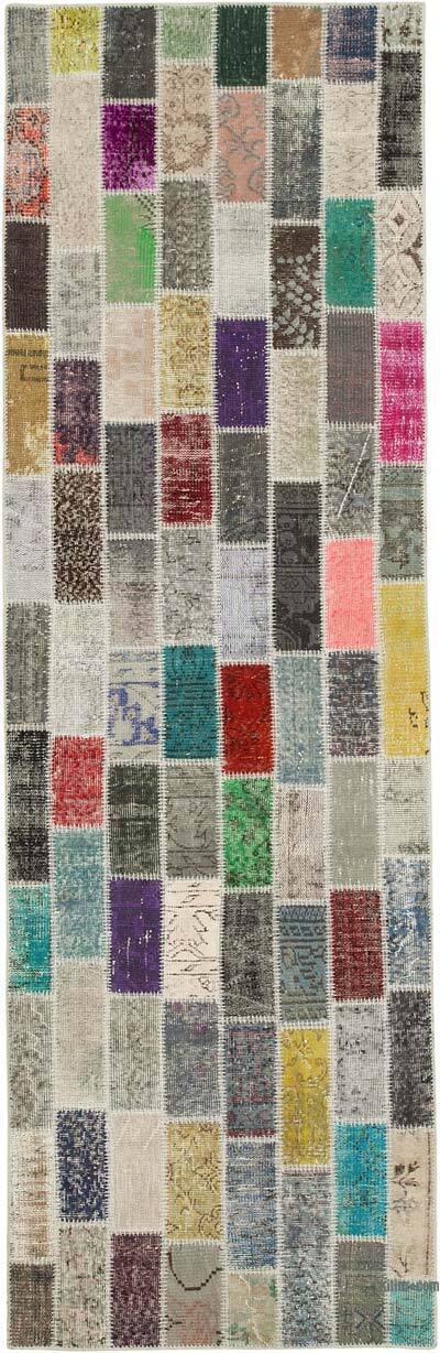 Multicolor Patchwork Hand-Knotted Turkish Runner - 3' 2" x 10'  (38" x 120")