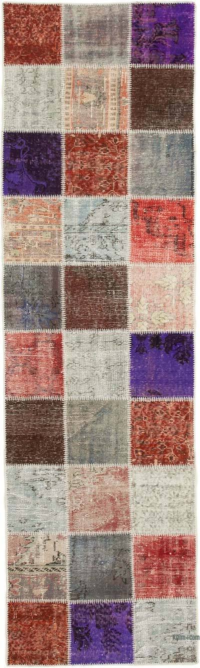 Multicolor Patchwork Hand-Knotted Turkish Runner - 2' 9" x 9' 9" (33" x 117")