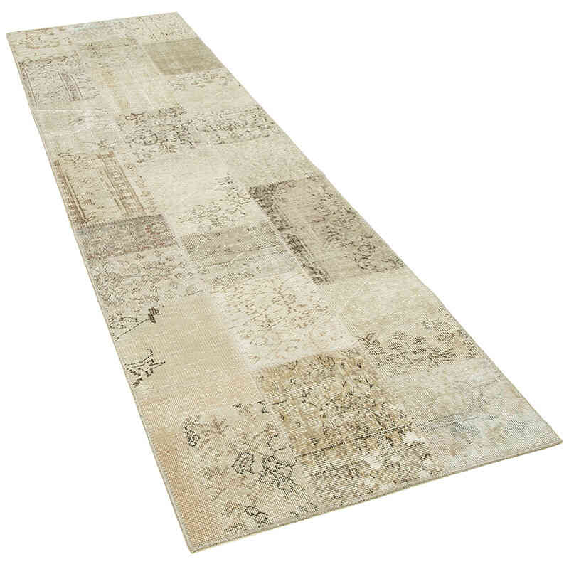 Beige Patchwork Hand-Knotted Turkish Runner - 2' 9" x 9' 10" (33" x 118") - K0054003