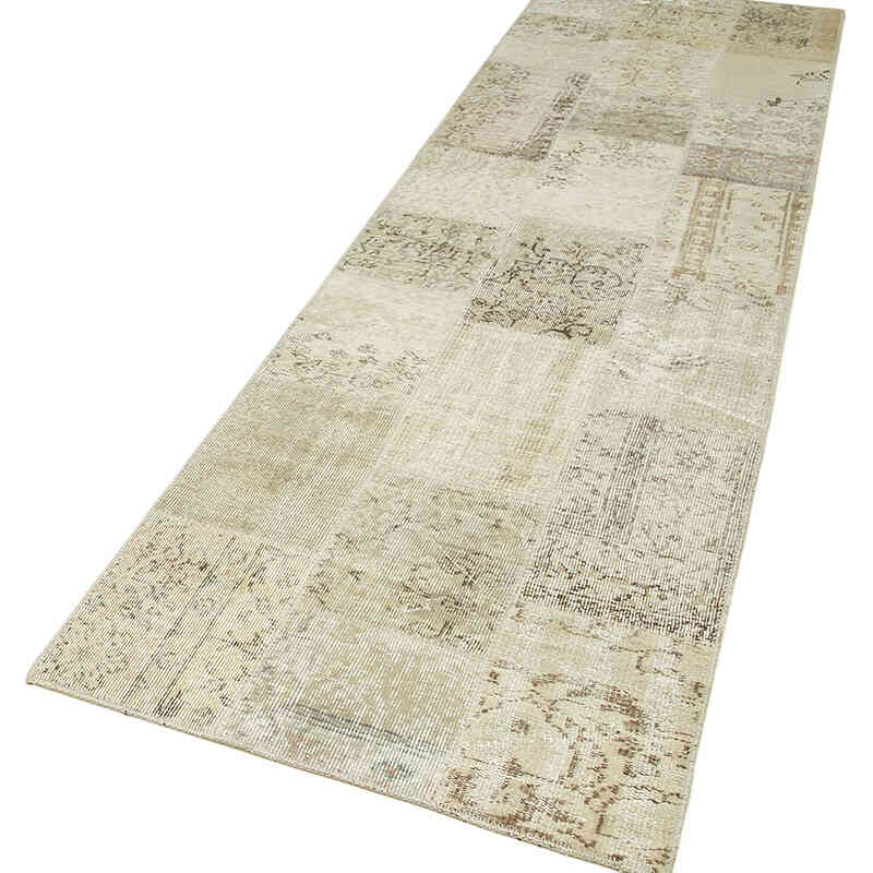 Beige Patchwork Hand-Knotted Turkish Runner - 2' 9" x 9' 10" (33" x 118") - K0054003