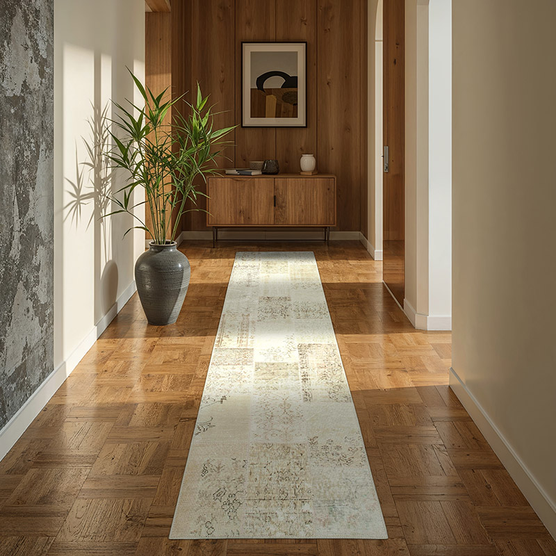 Beige Patchwork Hand-Knotted Turkish Runner - 2' 9" x 9' 10" (33" x 118") - K0054003