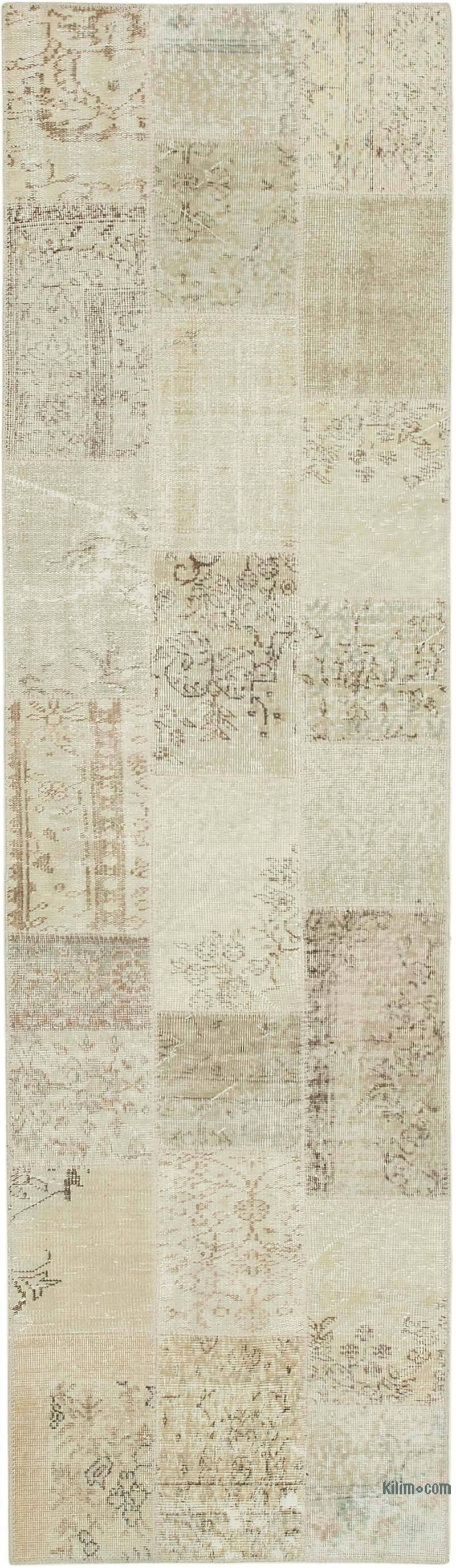 Beige Patchwork Hand-Knotted Turkish Runner - 2' 9" x 9' 10" (33" x 118") - K0054003
