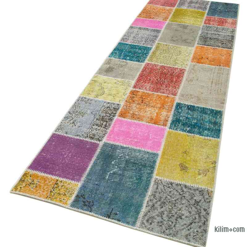 Multicolor Patchwork Hand-Knotted Turkish Runner - 3'  x 9' 11" (36" x 119") - K0054006