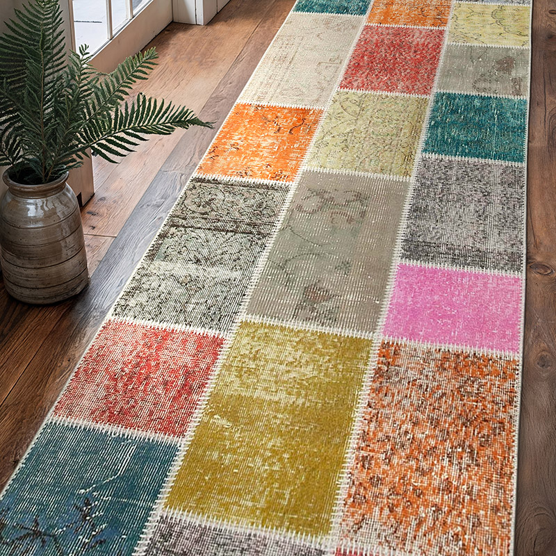 Multicolor Patchwork Hand-Knotted Turkish Runner - 3'  x 9' 11" (36" x 119") - K0054006
