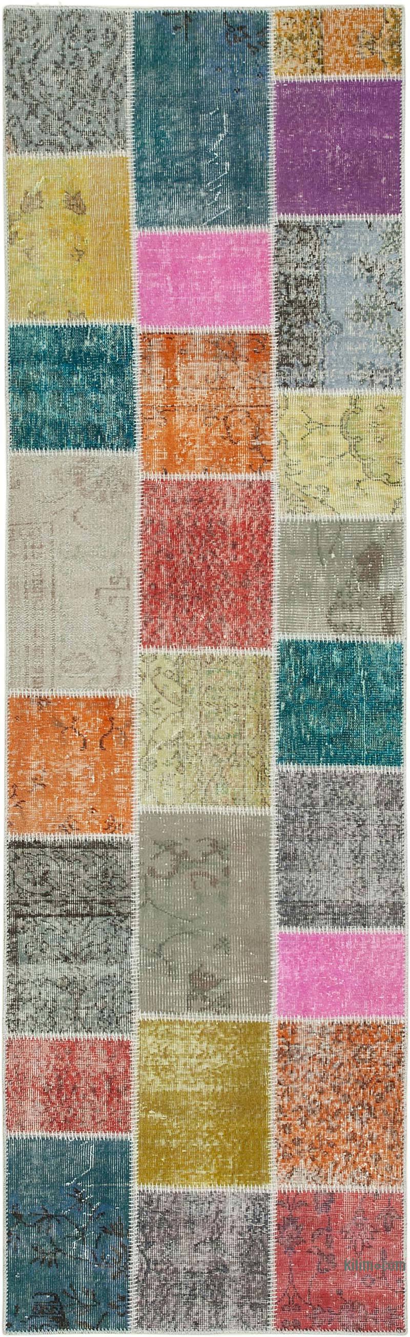 Multicolor Patchwork Hand-Knotted Turkish Runner - 3'  x 9' 11" (36" x 119") - K0054006