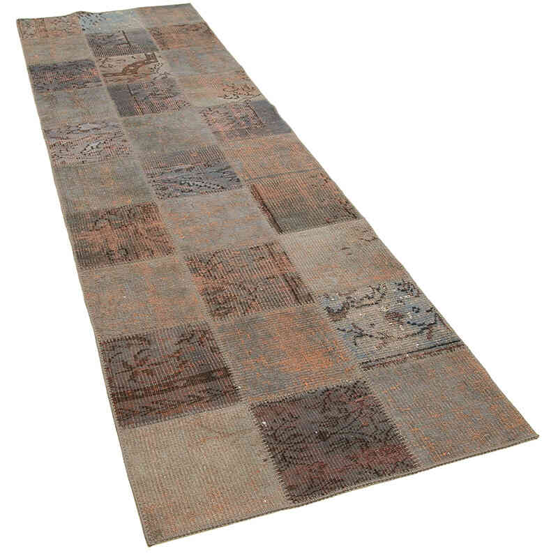 Gris Alfombra De Retazos Turca Sobre-teñida - 88 cm x 295 cm - K0054008