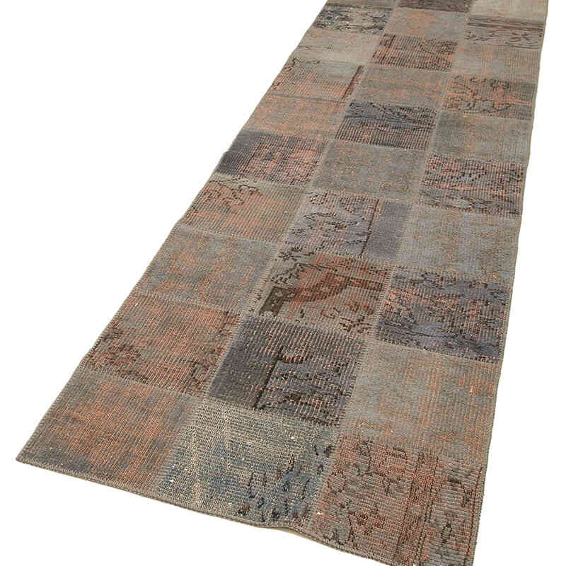 Gris Alfombra De Retazos Turca Sobre-teñida - 88 cm x 295 cm - K0054008