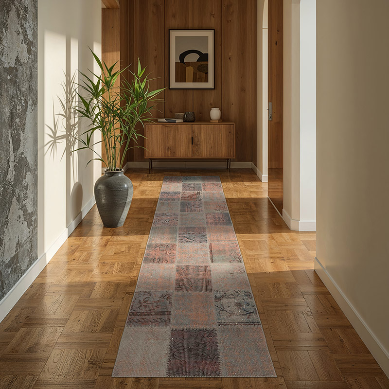 Gris Alfombra De Retazos Turca Sobre-teñida - 88 cm x 295 cm - K0054008