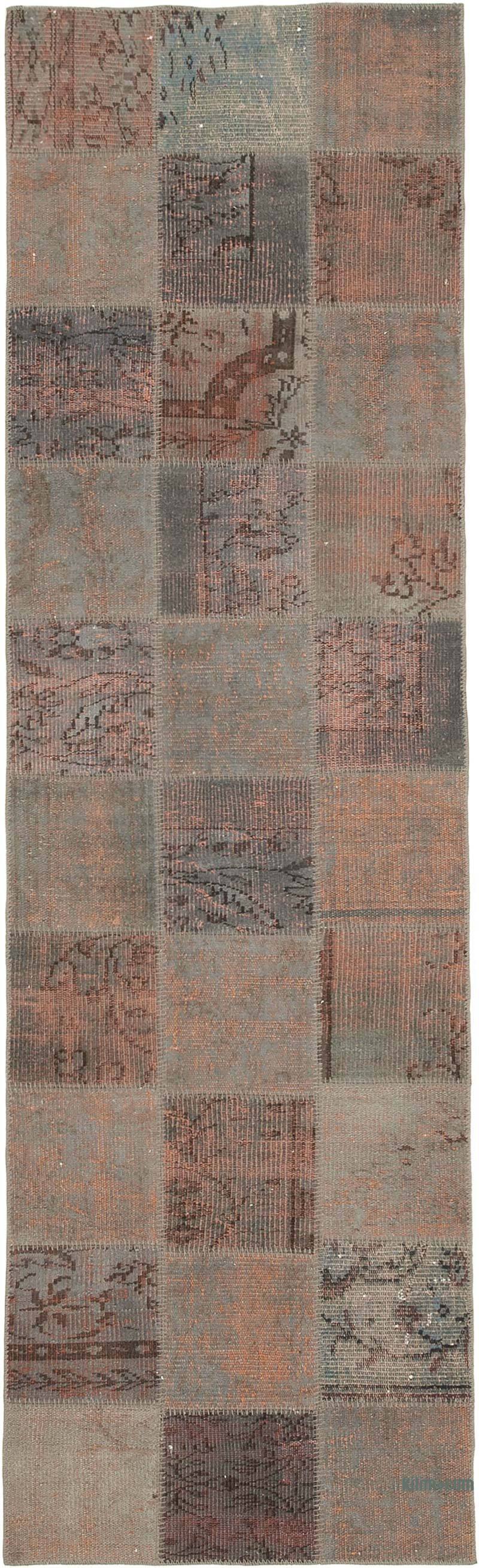 Gris Alfombra De Retazos Turca Sobre-teñida - 88 cm x 295 cm - K0054008